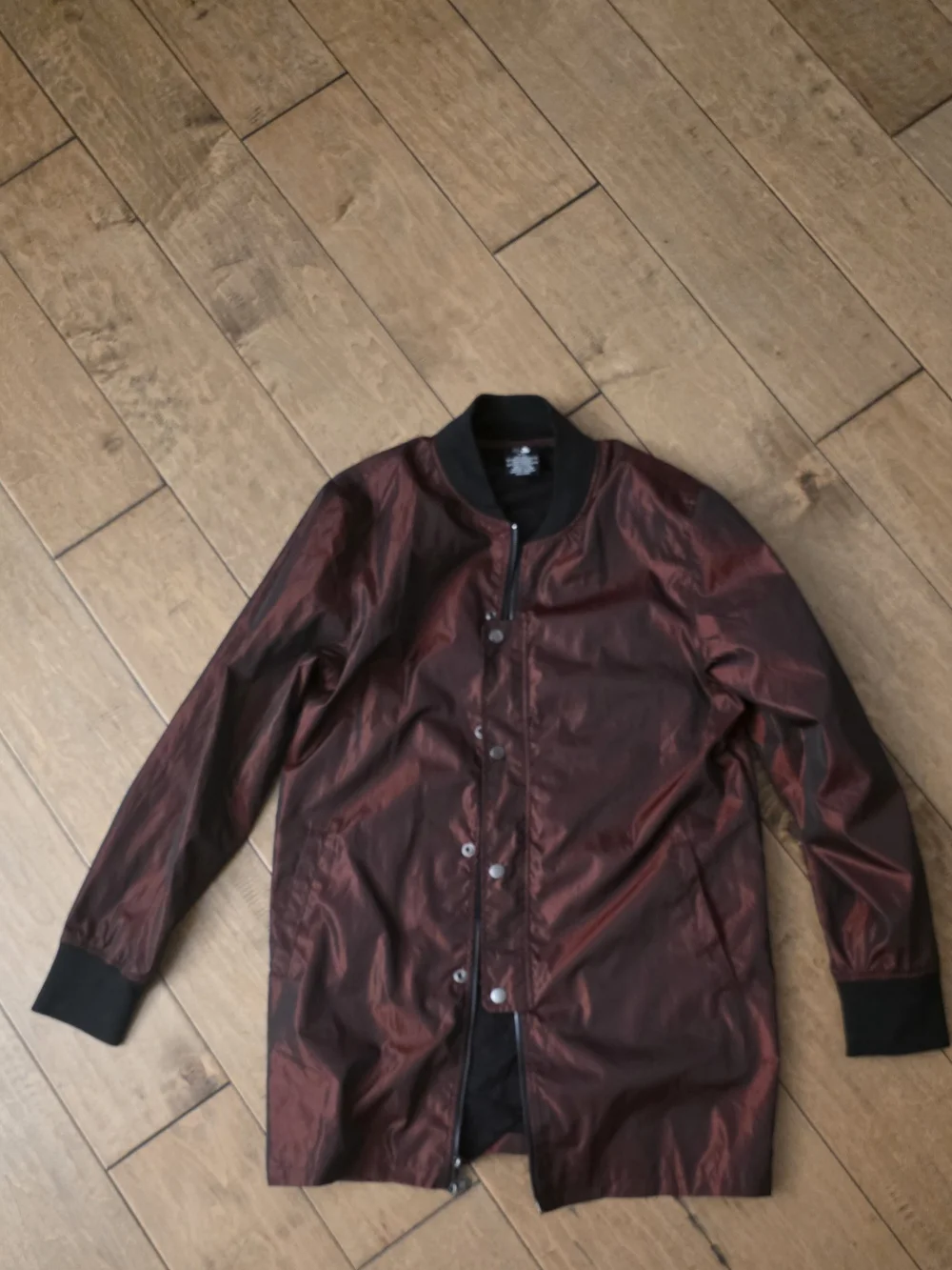 Obermeyer Men’s Long Bomber Jacket in Burgundy with Black Trim